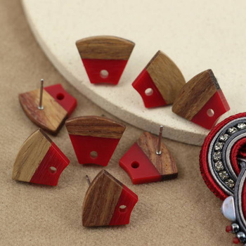 Bigle ozdobne z drewna orzechowego i z żywicy czerwone 15x12mm [para]