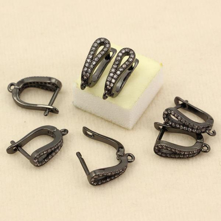 Bigle angielskie czarne z cyrkoniami łezka 16x12mm [1para]