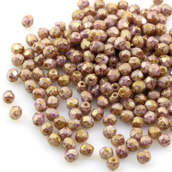 Fire Polish 3mm Chalk White Lila Gold Luster  [40szt]