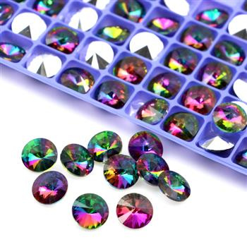 Kaboszon szklany moneta stożkowa fasetowana tęczowa 8mm