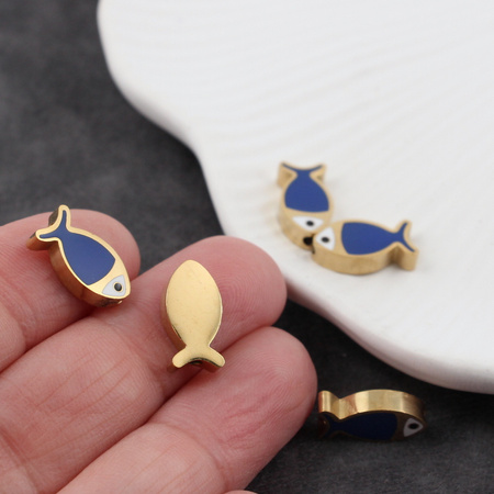 Przekładka emaliowana stal szlachetna ryba pozłacana/granatowa 14x7mm