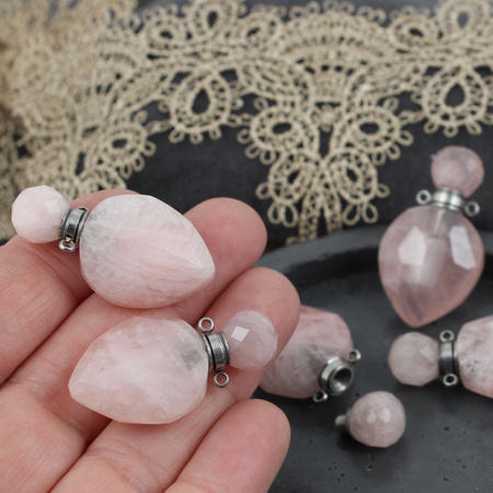 Kwarc różowy zawieszka perfumetka z odkręcanym korkiem 37x20mm