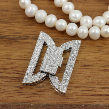 Zapięcie metalowe z cyrkoniami srebrne HQ 35x24mm