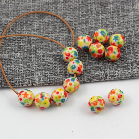 Koraliki z żywicy w kwiatki multikolor 10mm