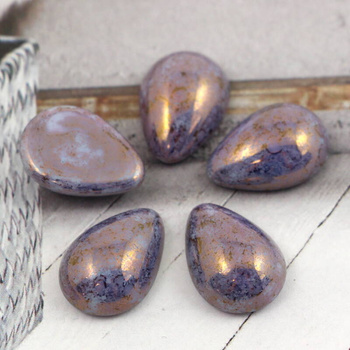 Kaboszon szklany Sky Blue Coral - Luster - Opaque Topaz/Pink łezka 18x13mm