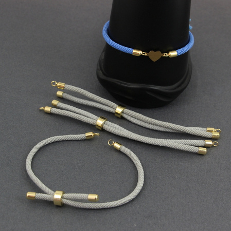 Zapięcie regulowane / przesuwane sznurkowe jasne szare do bransoletki 11cm ZŁ