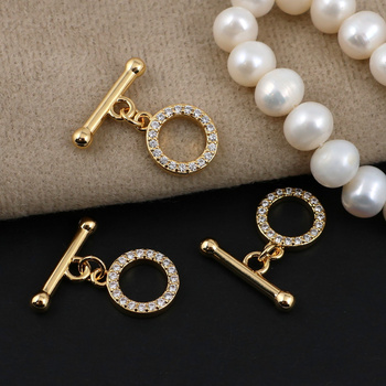 Zapięcie toggle z cyrkoniami mosiądz pozłacany 10mm