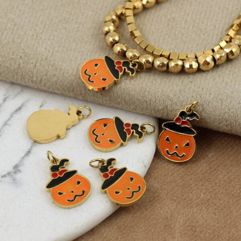 Zawieszka dynia stal szlachetna pozłacana PVD emaliowana 14x10mm