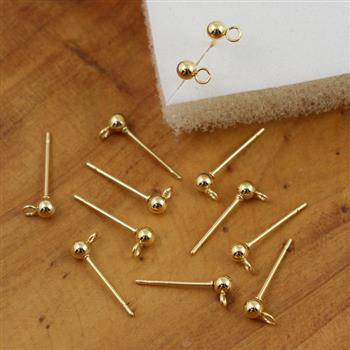 Bigle sztyfty złote z kulką stal szlachetna 3mm o.przednie [para]