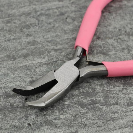 Szczypce jubilerskie różowe wygięte płaskie