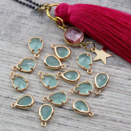 Zawieszka w złotej oprawie łezka miętowa 11x7mm