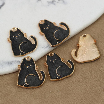 Zawieszka emaliowana czarny kotek 20x17mm