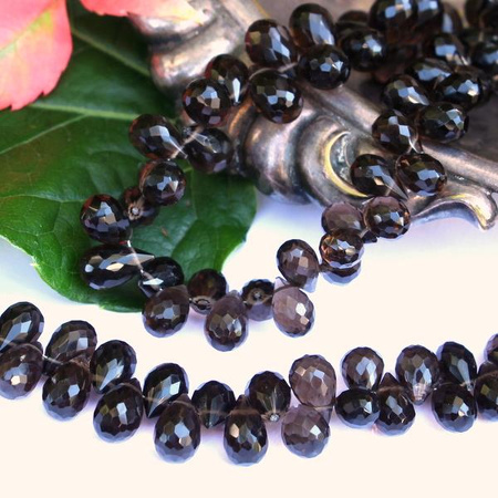 Kwarc dymny kropla fasetowana 8x5mm
