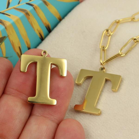Zawieszka stal szlachetna pozłacana 25mm litera T