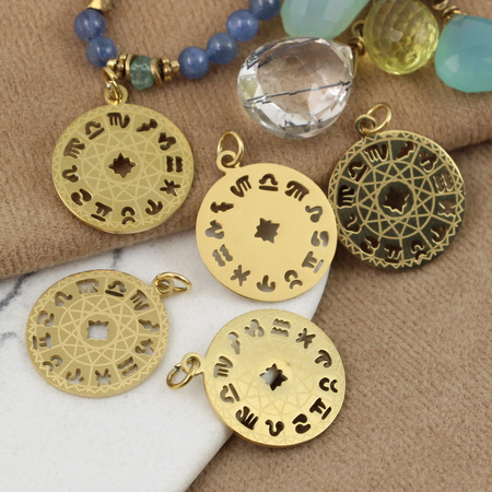 Zawieszka ażurowa zodiak stal szlachetna pozłacana 19mm