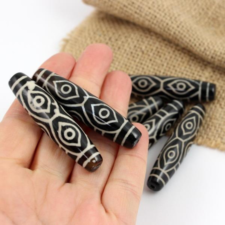 Agat tybetański etno długa oliwka 58x13mm