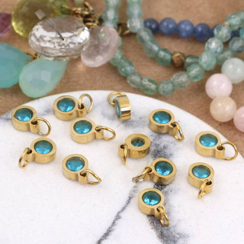 Stal szlachetna pozłacana PVD zawieszka turkusowa w oprawie ZŁ 6mm