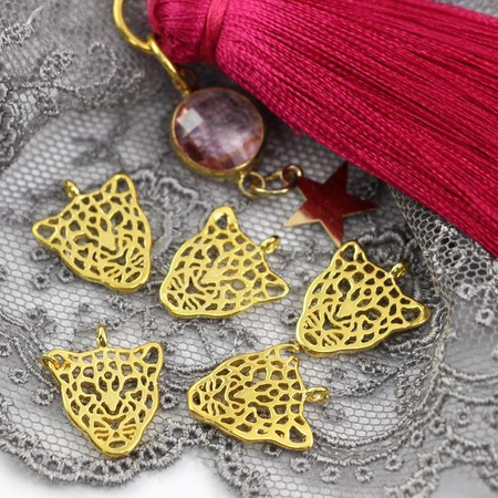 Zawieszka metalowa gepard ażurowy złoty HQ 15x12mm