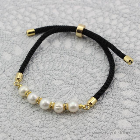 Zapięcie regulowane / przesuwane sznurkowe czarne do bransoletki 11cm ZŁ