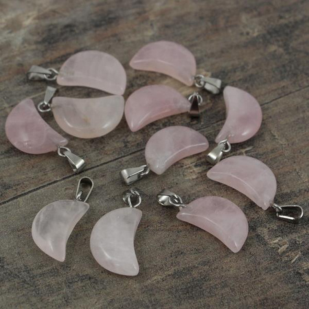 Kwarc różowy księżyc zawieszka z krawatką 18x11mm