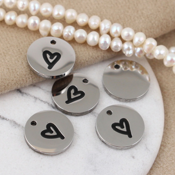 Zawieszka moneta z sercem stal szlachetna 14mm