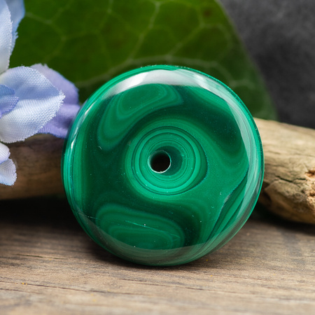 Zawieszka malachit naturalny donut 35mm