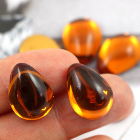 Kaboszon szklany Topaz - Gold Matte Foiled łezka 18x13mm