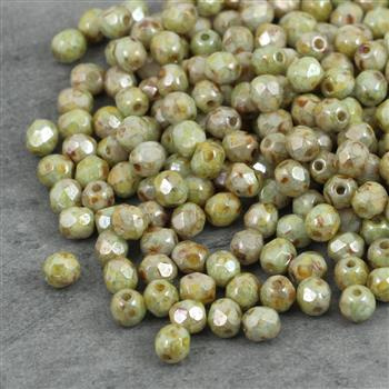 Fire Polish 4mm Chalk White Green Senegal Matte [20szt]