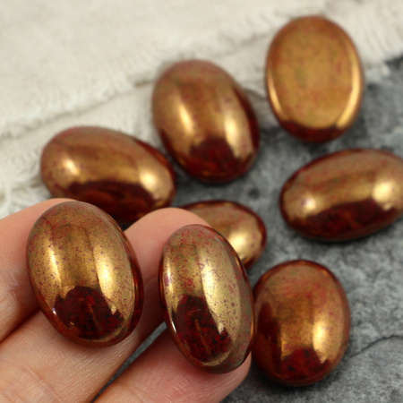 Kaboszon szklany Lt. Opaque Red - Luster - Opaque Topaz/Pink owal 25x18mm