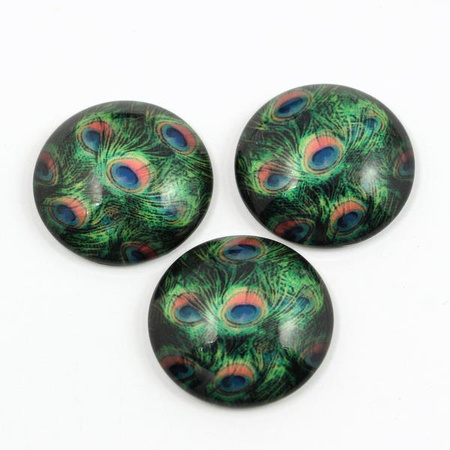 Kaboszon szklany z grafiką pawie oczka moneta 25mm