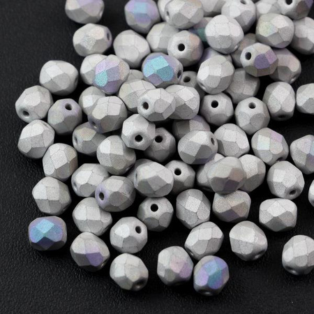 Fire Polish 6mm Crystal Glittery Silver Matted [20szt]