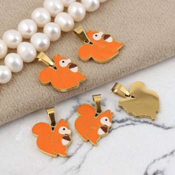 Zawieszka wiewiórka stal szlachetna pozłacana PVD emaliowana 15mm