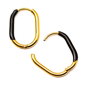 Bigle emaliowane owalne stal szlachetna pozłacana czarne 20x15mm [para]