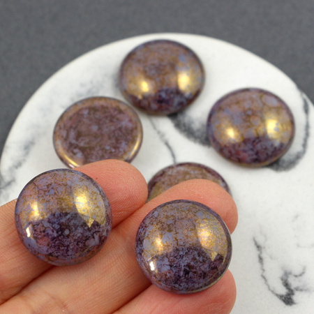 Kaboszon szklany Milky White - Luster - Opaque Topaz/Pink moneta 20mm