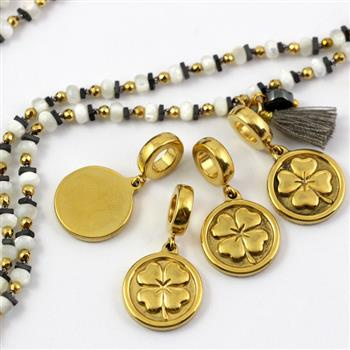 Zawieszka koniczyna z przywieszką stal szlachetna pozłacana