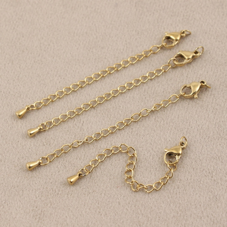 Zapięcie przedłużka z karabińczykiem stal szlachetna pozłacana PVD 5cm