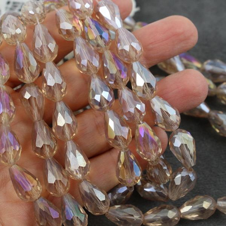 Kryształek szklany kropla fasetowana beżowa luster AB 15x10mm