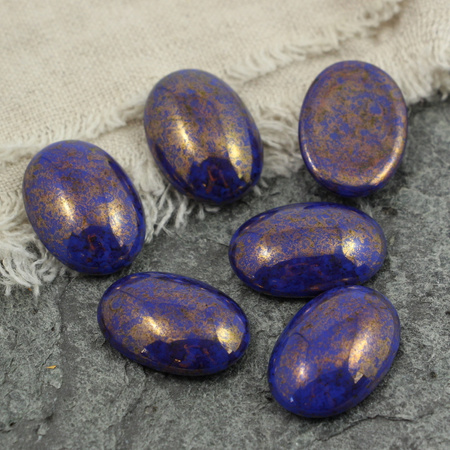 Kaboszon szklany Opaque Blue - Luster - Opaque Topaz/Pink owal 25x18mm