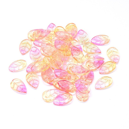 Liść szklany różowo żółty 17x11mm
