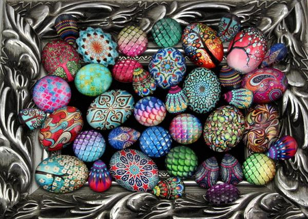 Kaboszon szklany z grafiką folkową łezka 25x18mm