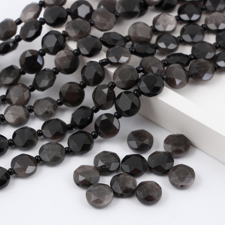 Obsydian srebrny moneta fasetowana 10mm