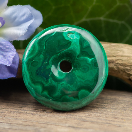 Zawieszka malachit naturalny donut 32mm ze skazą