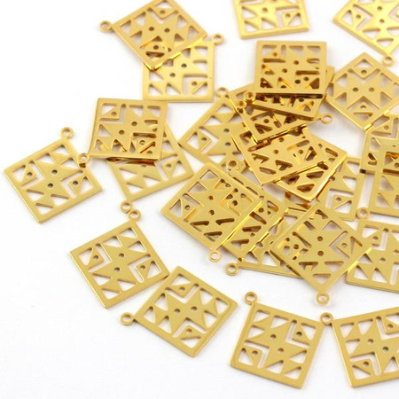 Zawieszka aztecki romb stal szlachetna pozłacana PVD 21x19mm