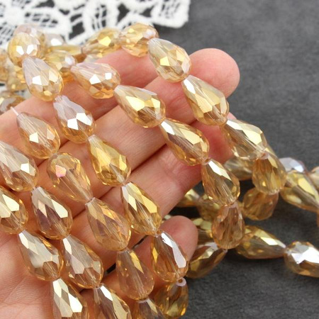 Kryształek szklany kropla fasetowana szampańska luster AB 15x10m