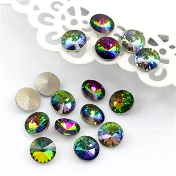 Kaboszon szklany moneta stożkowa fasetowana tęczowa 10mm