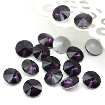 Kaboszon szklany moneta stożkowa faset purple velvet 10mm