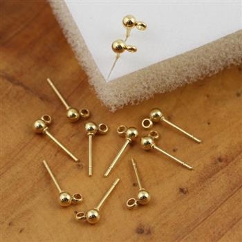 Bigle sztyfty złote z kulką stal szlachetna 3mm o.boczne [para]