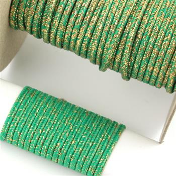 Sznurek sutasz POLSKI 3mm szamaragdowy + złoty [1metr]