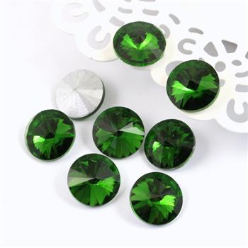 Kaboszon szklany moneta stożkowa faset zielona 14mm