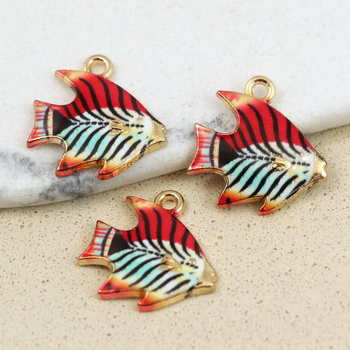 Zawieszka złota emaliowana kolorowa ryba 16x16mm